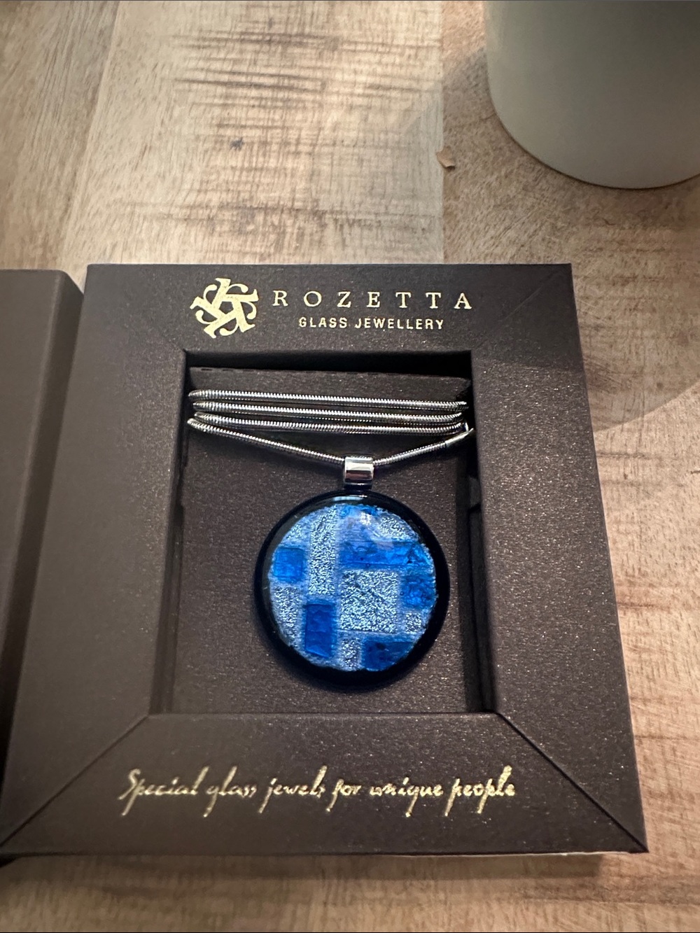Rozetta handmade blue glass Pendant Necklace - Round Fused Glass Pendant.